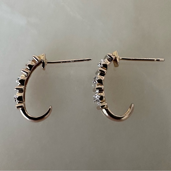 Gold over Sterling J Shaped Post Earrings with Accent Diamond - Picture 16 of 16